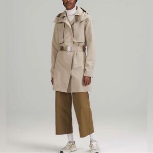 lululemon athletica Light Beige Hooded Trench Coat with Belt